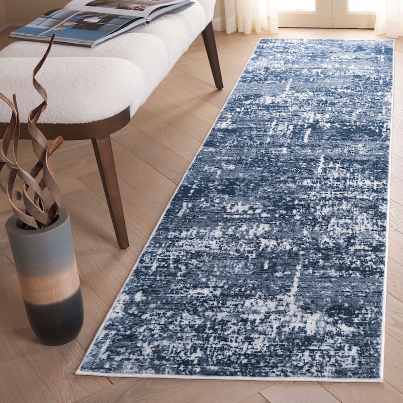 SAFAVIEH Amelia Modern Abstract Rug - 2'2" x 8' Runner - Ivory/Dark Blue - Runner