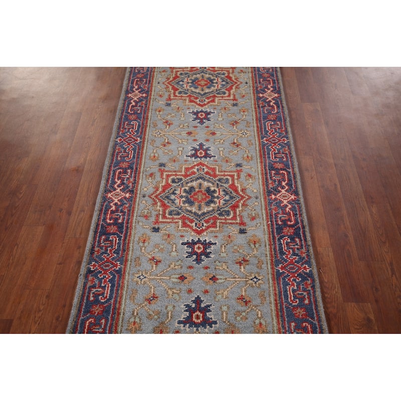 Blue Gray Heriz Serapi Oriental Runner Rug Hand-Knotted Wool Carpet - 2'7"x 8'0"