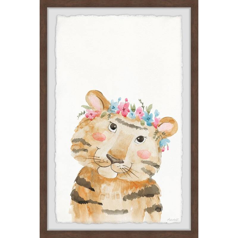 Tiger With Flower Crown Framed Wall Art, Floral Delight - A Blooming Accent for Your Living Space