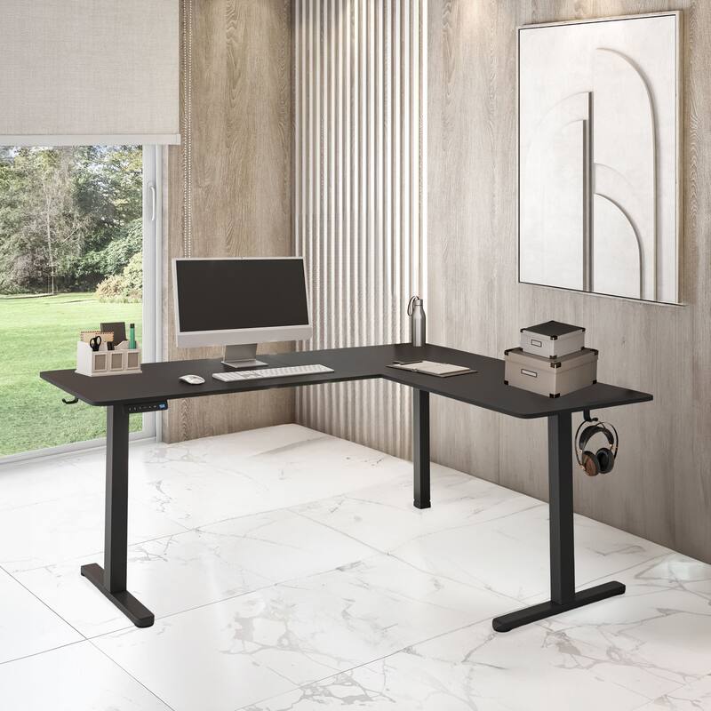 Modern Designs L-Shaped Electric Adjustable Height Standing Desk - Black