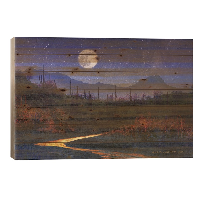 Sunset Over Saguaros Print On Wood by Christopher Vest - Multi-Color - 18x26x1.5