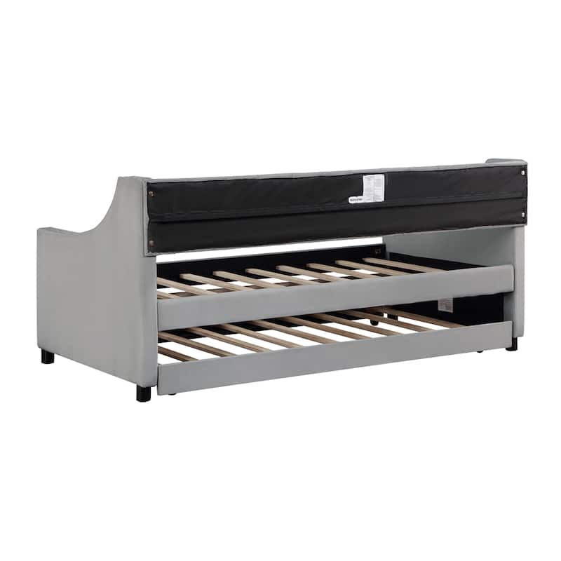 Full Size Daybed with Trundle Upholstered Tufted Sofa Bed with Button