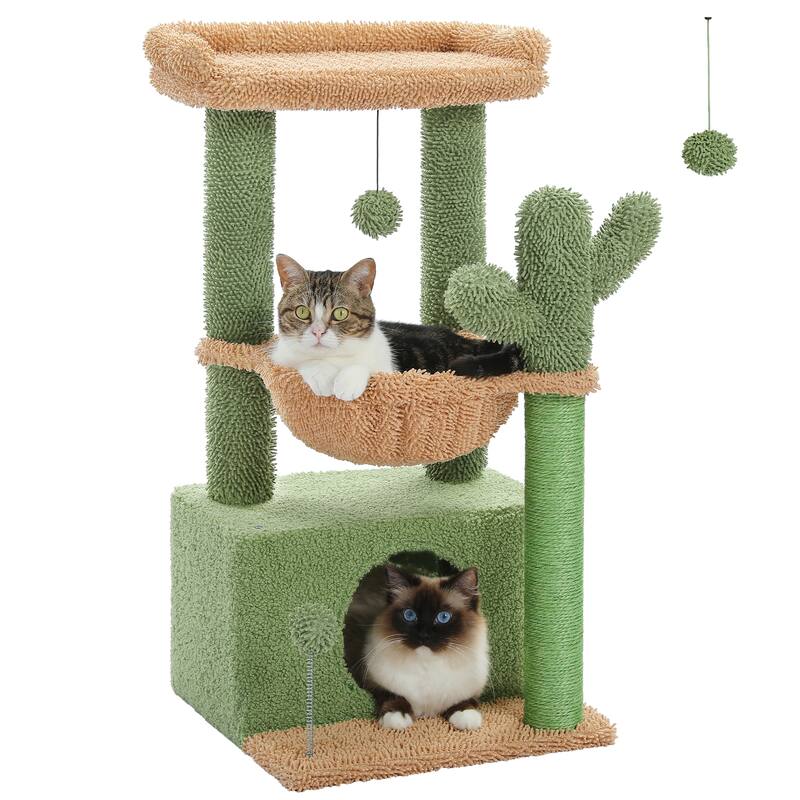 4-in-1 Multi-Level Cat Tower, Cat Tree with Large Cat Condo, Cat Scratching Post for Cats with Deep Hammock & Cozy Top Perch