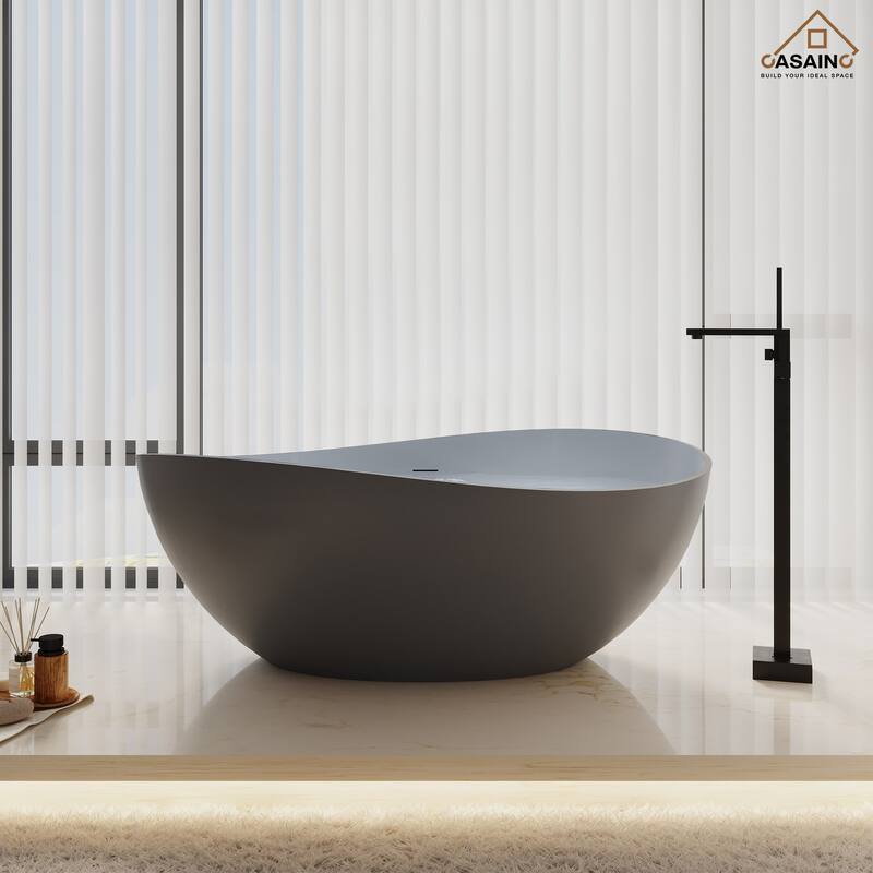 63" Solid Surface Freestanding Bathtub in Matte White/Black/Grey