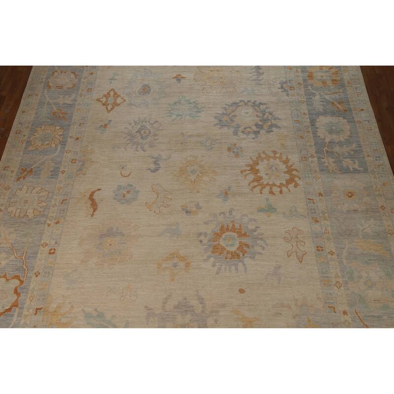 Hand Knotted Oriental 100% Wool Carpet Transitional All-Over Beige & Ivories Oushak Area Rug - 13' 8'' X 9' 10''