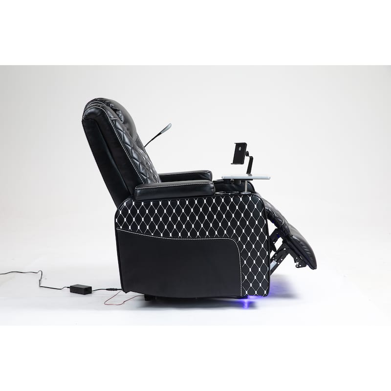 Leather Zero Gravity Recliner Chair with Infinite Position, Smart Cup Holders, and LED Lighting