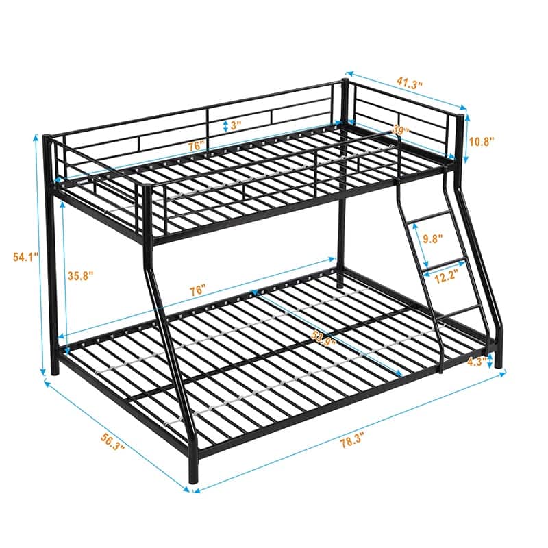 Durable Metal Bunk Bed with Black Finish, Easy Assembly, No Box Spring Needed