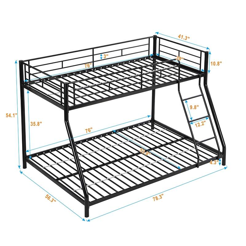 Metal Bunk Bed - Twin Over Full Size with Ladder & Steel Frame Support