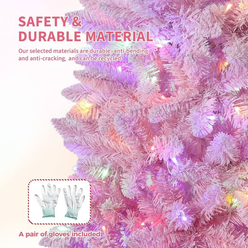 6FT Purple Gradient Pencil Christmas Tree – Prelit with 100 Dual Color LEDs, Snow Flocked, 320 Branch Tips,Metal Stand