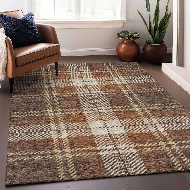 Premium Washable Super Soft Plaid Mayfield Rug - Chocolate - 10' x 14'