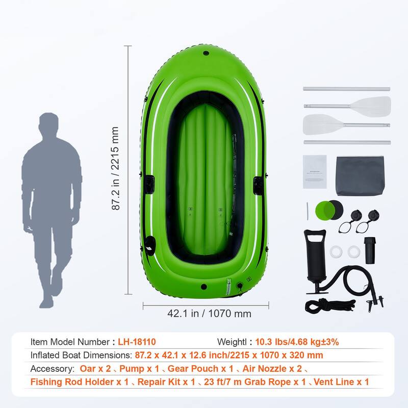 Inflatable Boat, Inflatable Fishing Boat, Strong PVC Portable Boat Raft Kayak, 45.6" Aluminum Oars, High-Output Pump