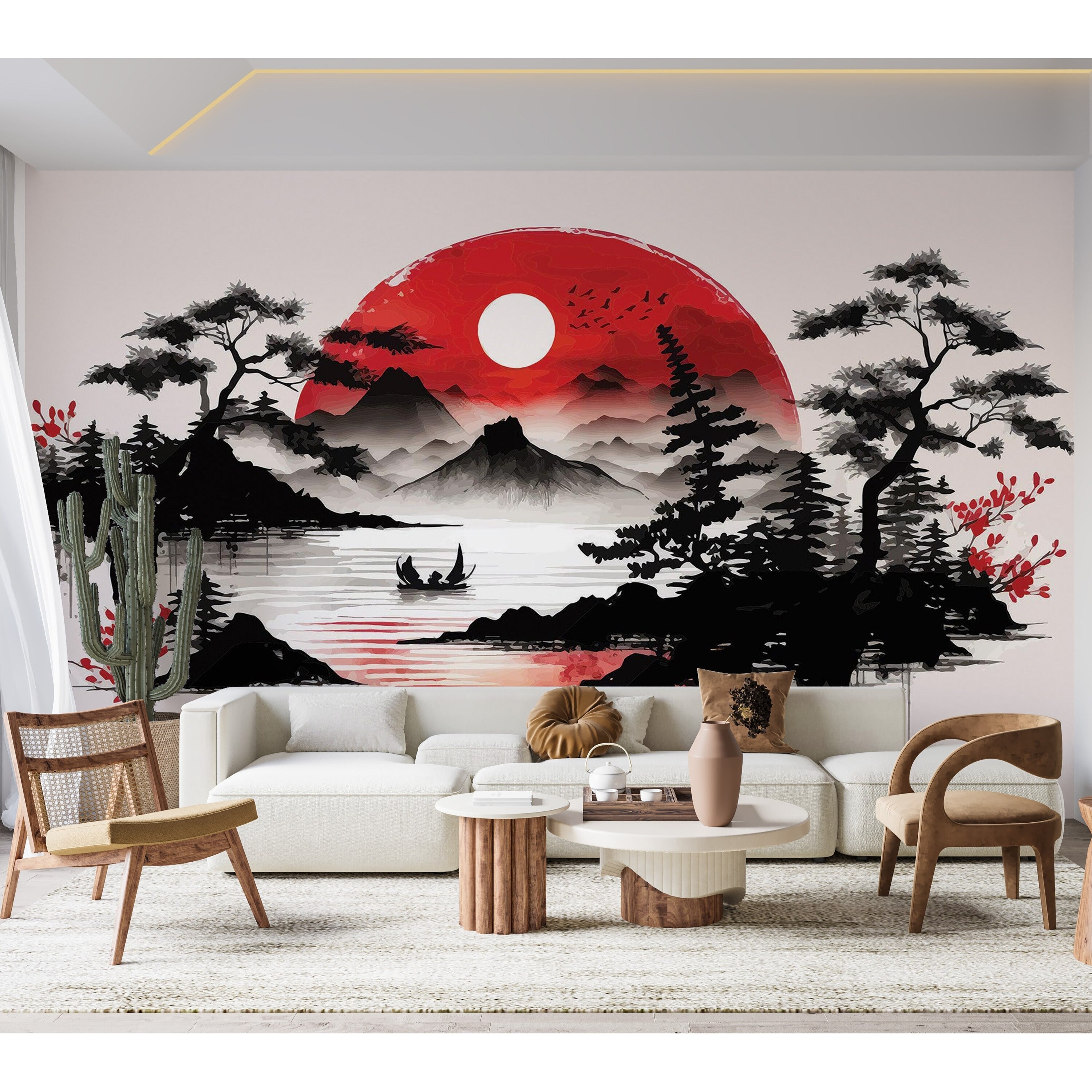 リビング　風景画 Premium Peel & Stick Wall Mural - Japanese Landscape - Bed Bath