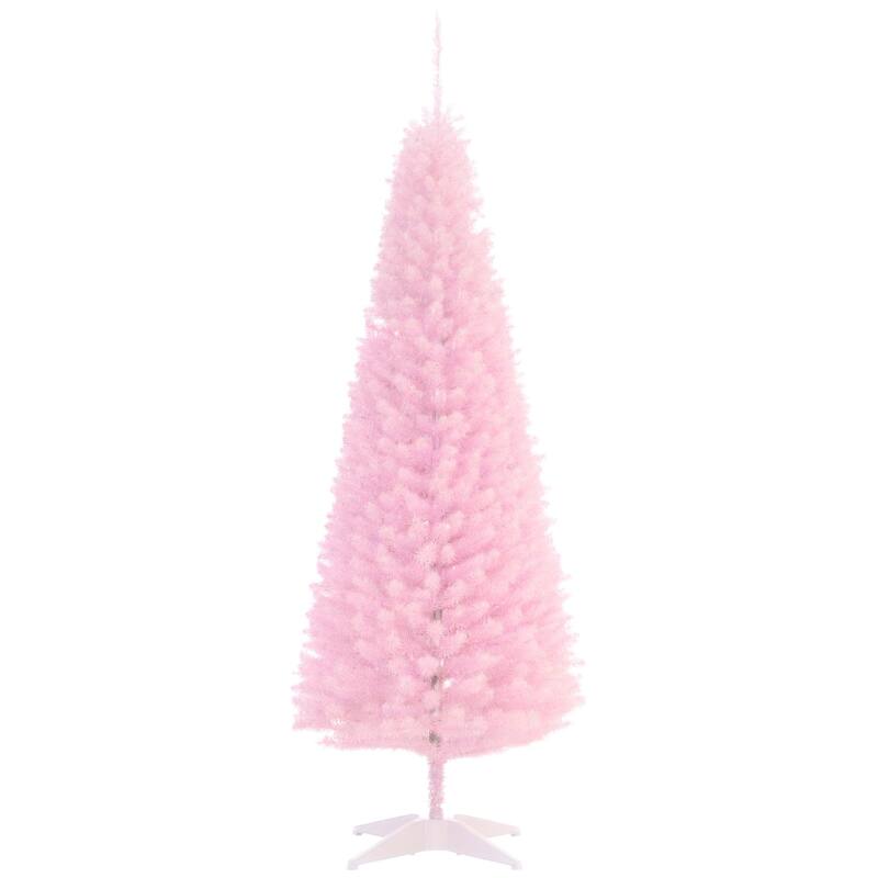 HOMCOM 5' Unlit Artificial Pencil Christmas Tree, Slim Xmas Tree with Foldable Metal Stand - 4.91 ft