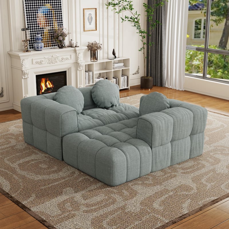 103" L-Shaped Chenille Sectional Sofa with Right Recliner & Pillows
