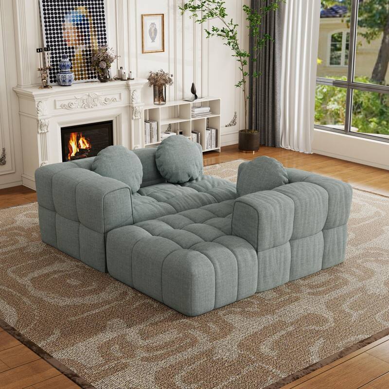 Modern upholstered combination sofa set, fully compressed modular L-shaped combination living room sofa set with 3 pillows