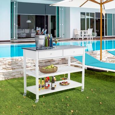 Rolling Kitchen Cart with Stainless Steel Top and Locking Wheels