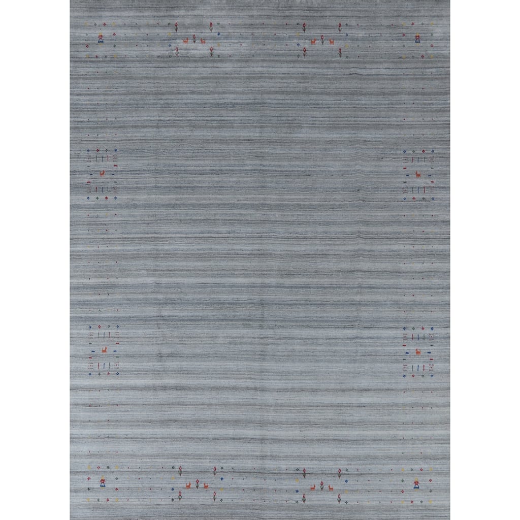 Hand Knotted Oriental 100% Wool Carpet Tribal Tribal Greys & Charcoal Gabbeh Area Rug - 10' 0'' X 8' 7''