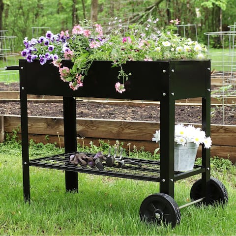 Sunnydaze Galvanized Steel Mobile Raised Garden Bed Cart - 43.5" x 20.75" x 31.75"