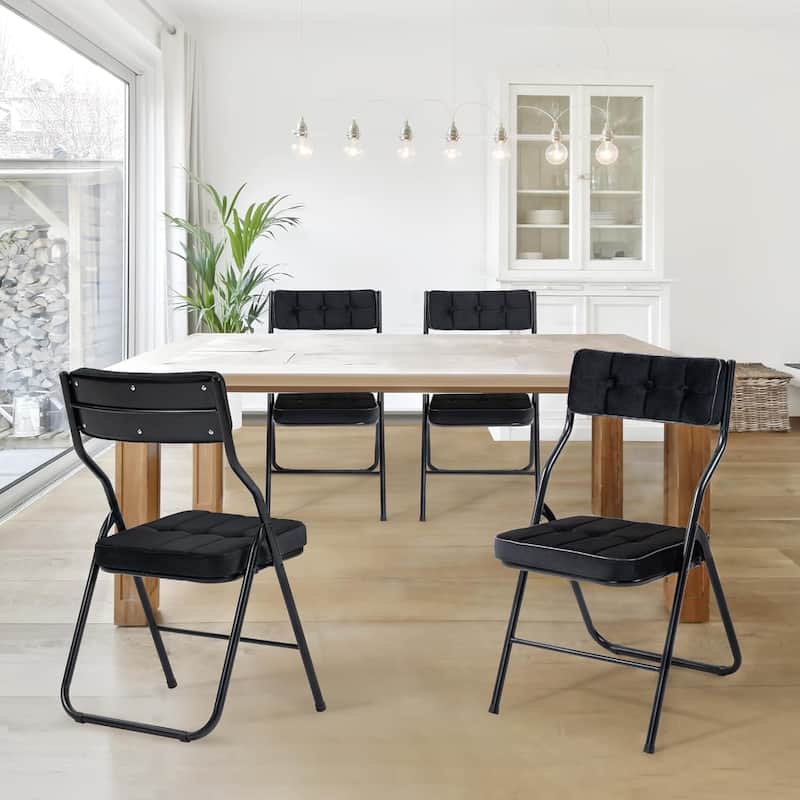 Velvet Upholstered Steel Tufted Folding Dining Chairs(set of 4)