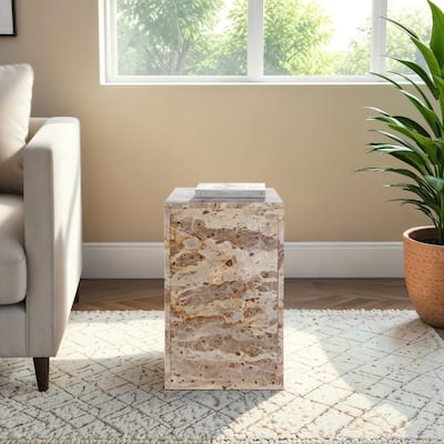Marble Accent Table Sleek Geometric Lines and Minimalist Aesthetic - 12" x 12" x 20"