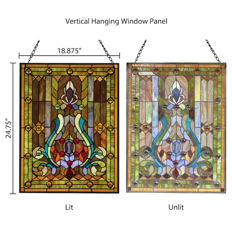River of Goods Multicolor Stained Glass 24.75-inch High Fleur de Lis Window Panel - 18.875"L x 0.25"W x 24.75"H