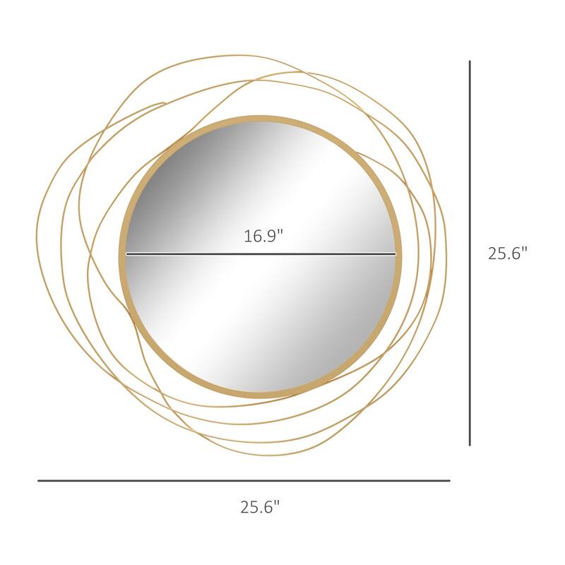 HOMCOM Decorative Wall Mirror, 25.6" Circle Mirror Decor, Modern Metal Wall Art for Living Room, Bedroom and Dining Room