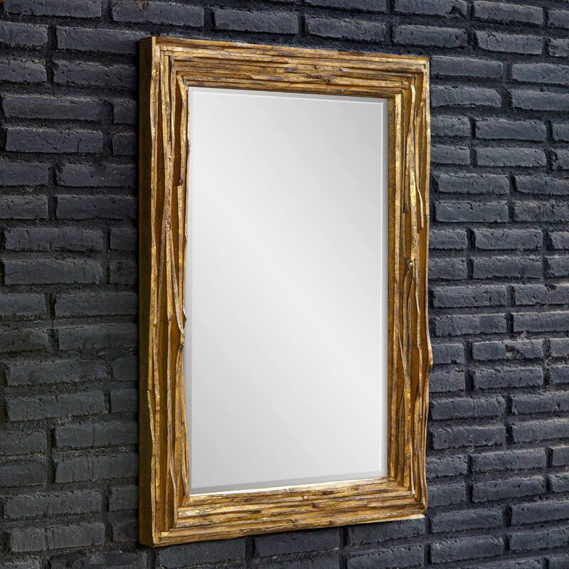 Overlap Teakwood Framed Rectangular Wall Mirror - 43.75" - Antique Gold