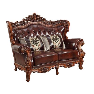 Helene Cherry and Walnut Loveseat with 3-Pillows