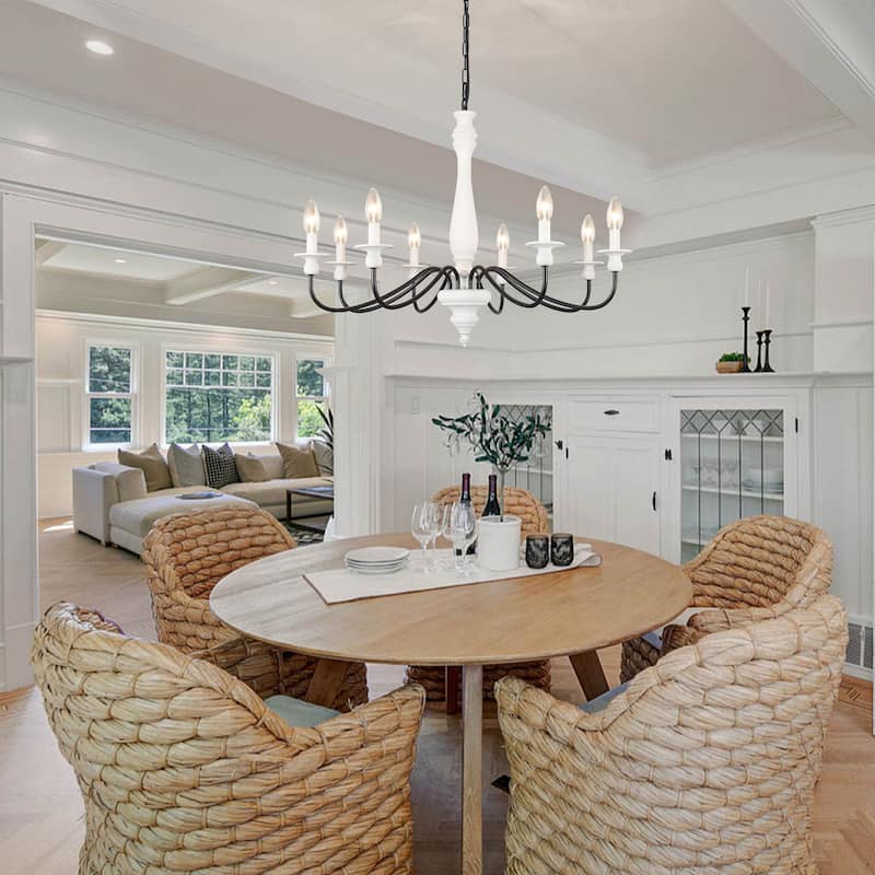 Modern Farmhouse Chandelier, 8-Light Candle Chandelier for Living Room Kitchen Island Dining Foyer - W31.1"x H20.66"