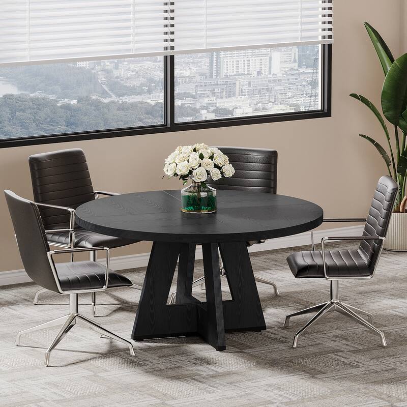 47-inch Round Conference Table for 4-6 People, Wooden Meeting Room Table