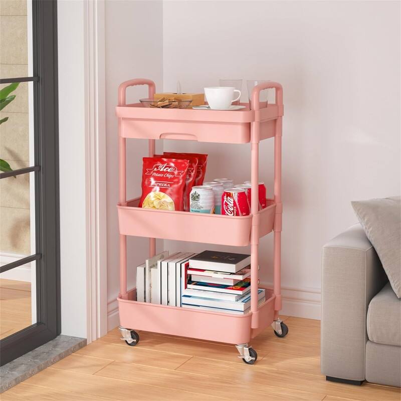 3-Tier Rolling Utility Cart with Drawer - 15.35"D x 30.7"W x 11.41"H
