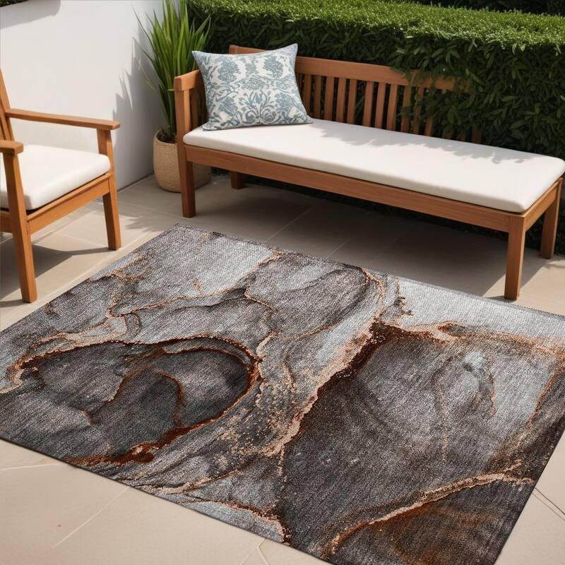 Altona Artistic Abstract Weather Resistant Current & Stylish Runner Outdoor Rug - 5' X 8' - Peach