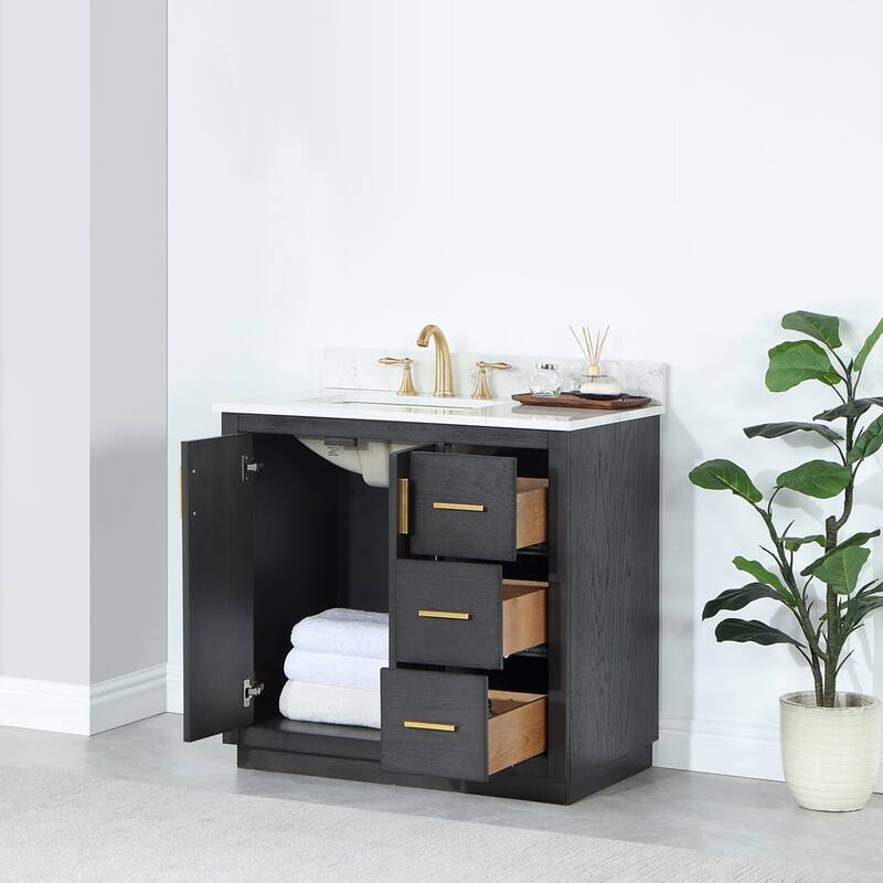 Altair Gazsi Bathroom Vanity with Composite Stone Countertop without Mirror