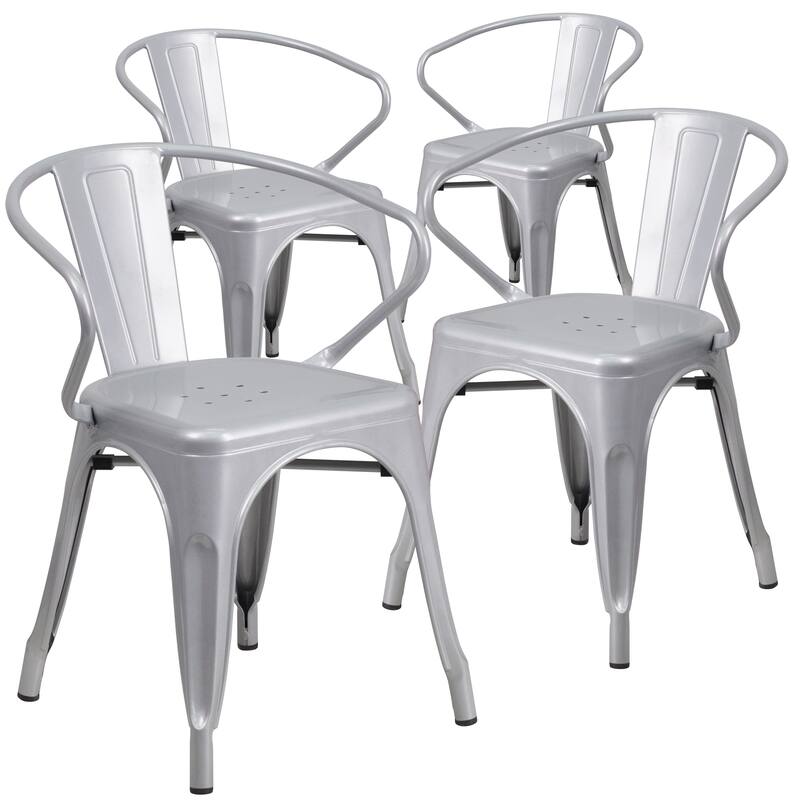 4 Pack Metal Indoor-Outdoor Chair with Arms