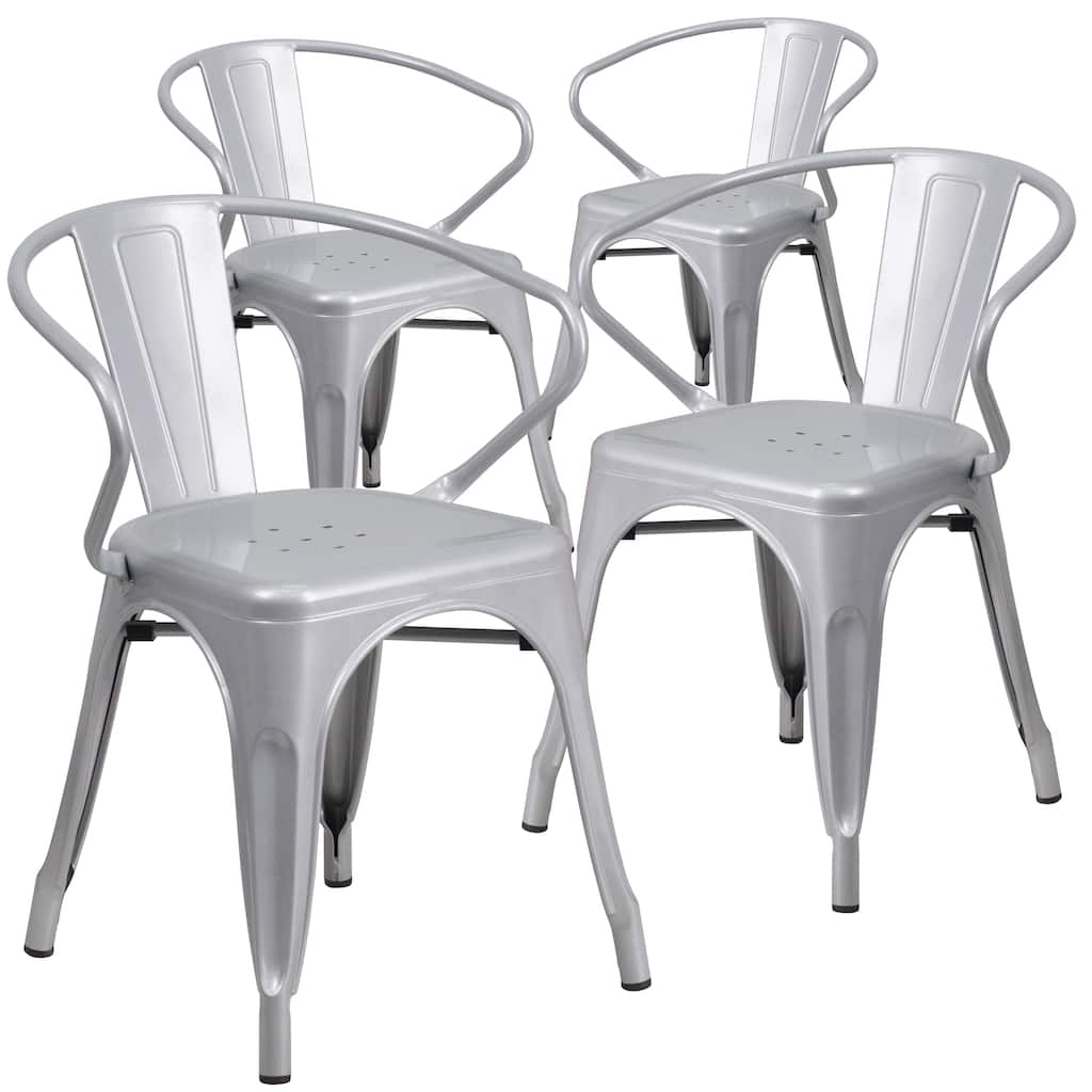 4 Pack Metal Indoor-Outdoor Chair with Arms