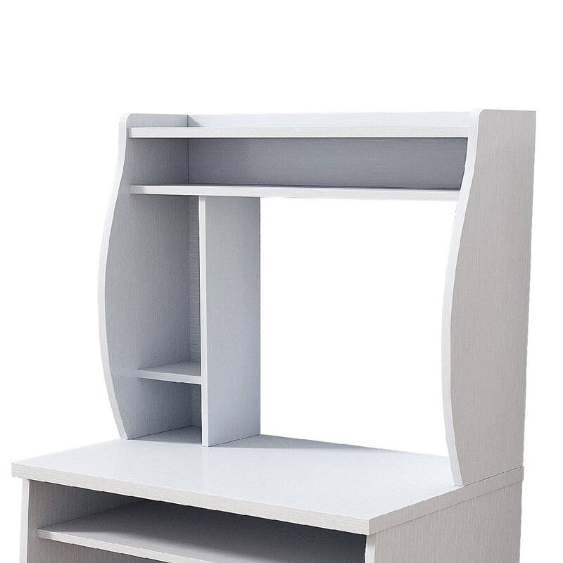 Niro Utility Desk Cart with Hutch, 7 Shelves, 53 Inch White Wood