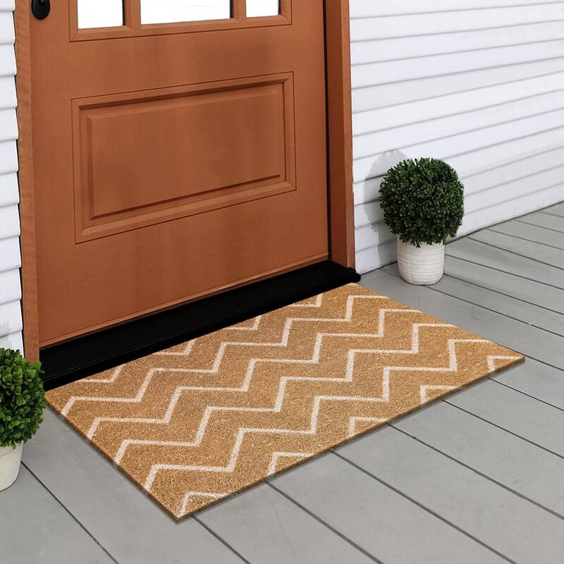 A1HC Natural Coir Doormat with Classic Design PVC Backing low Pile 18"X30" Front Outdoor Double Doormat