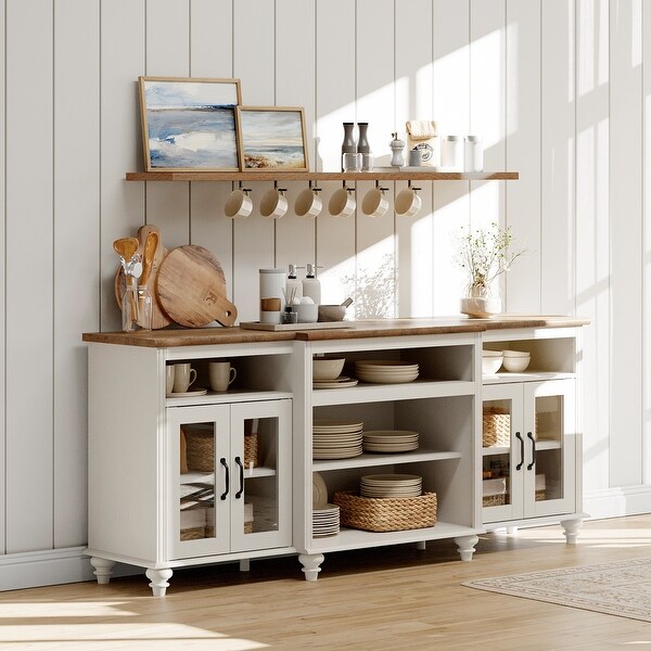 【特別送料無料！】 Buffet with Cabinet Kitchen White Doors, Glass with Cabinet エアコン
