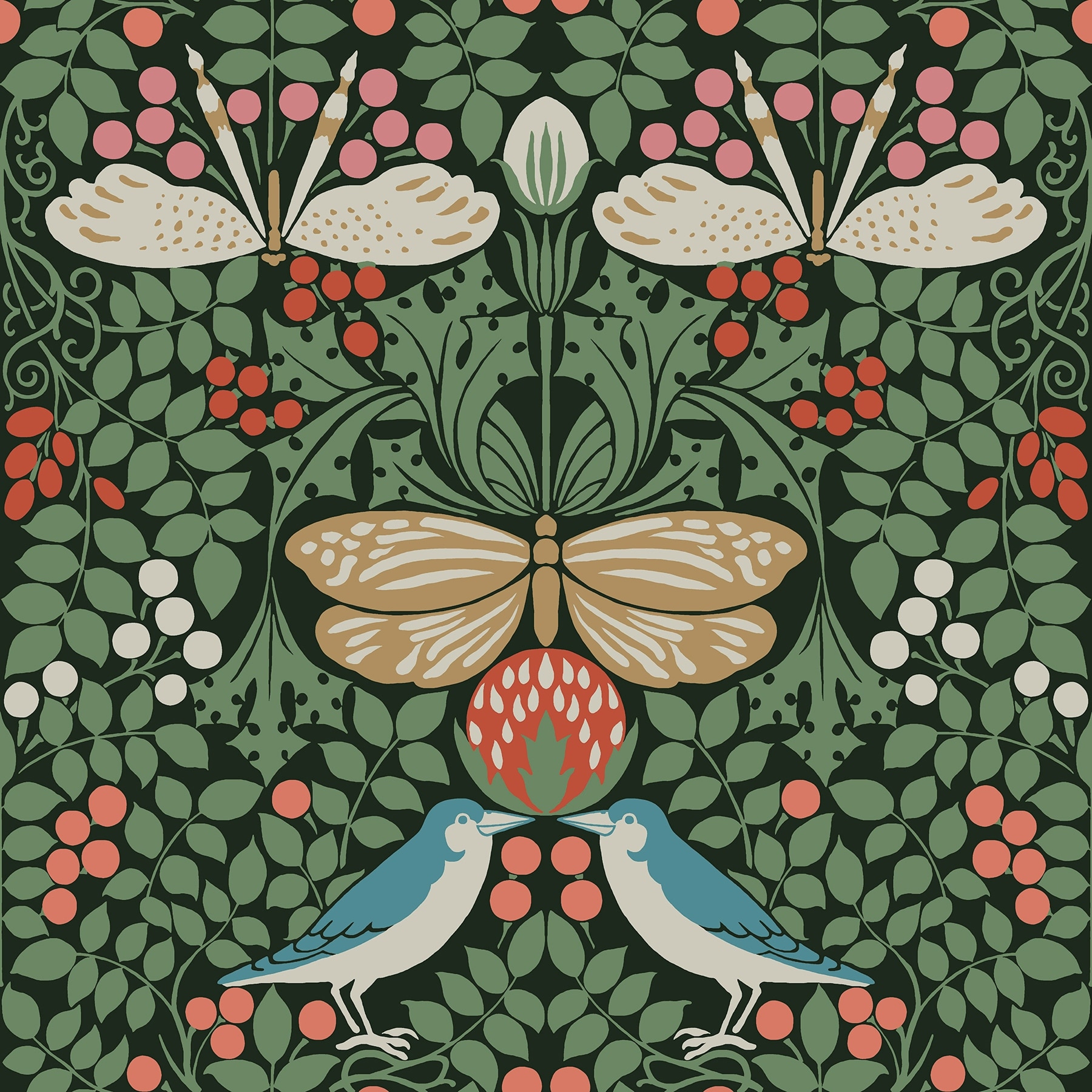 Ronald Redding Butterfly Garden Green Metallic Wallpaper