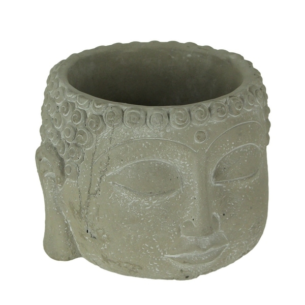 Grey Concrete Indoor Outdoor Buddha Head Planter Sculpture - 6.75 X 8.5 X 8.5 inches