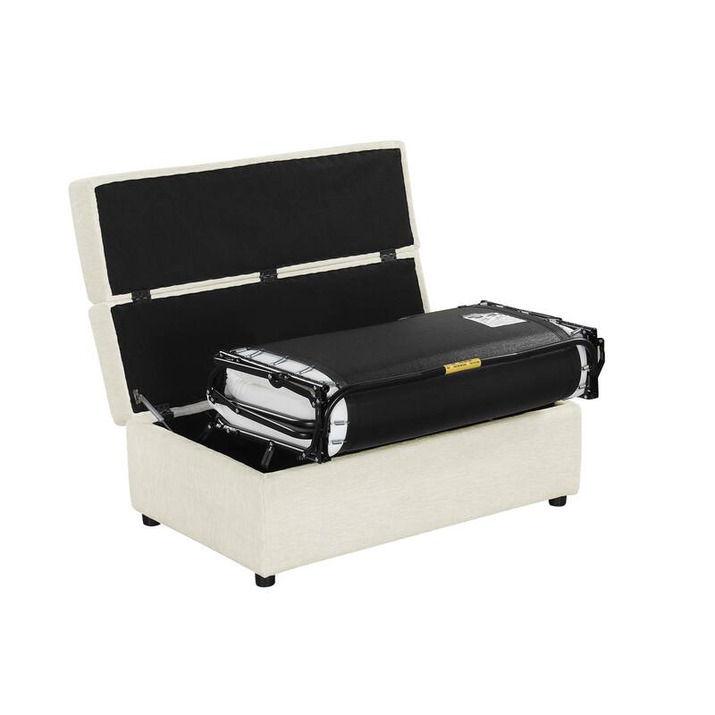 Twin Size Folding Ottoman Sleeper Bed with Mattress, White, Chenille