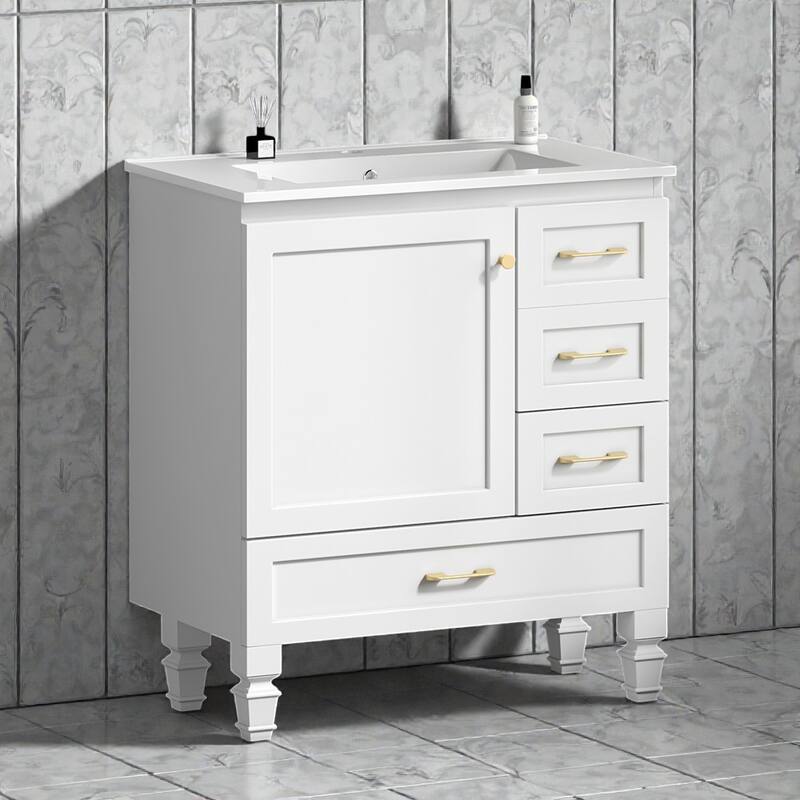 30" Bathroom Vanity Cabinet with Soft-Close Door & 3 Drawers, MDF Storage Vanity for Modern & Transitional Bathrooms