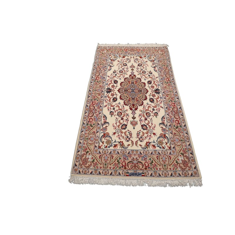 3'7''x5'4'' Hand Knotted Wool Ivory Isfahan Traditional 350 KPSI Rug - 3' 7'' x 5' 4''