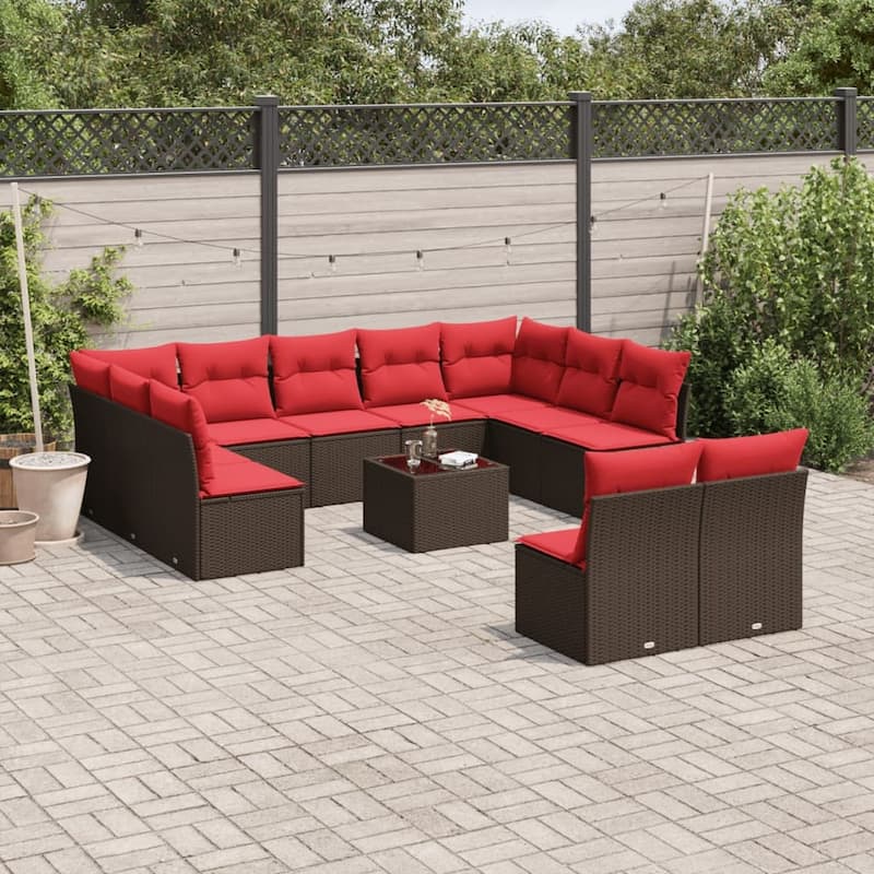 vidaXL 11/12 Piece Patio Sofa Set with Cushions Black/Brown/Gray Poly Rattan - 21.7 x 24.4 x 27.2