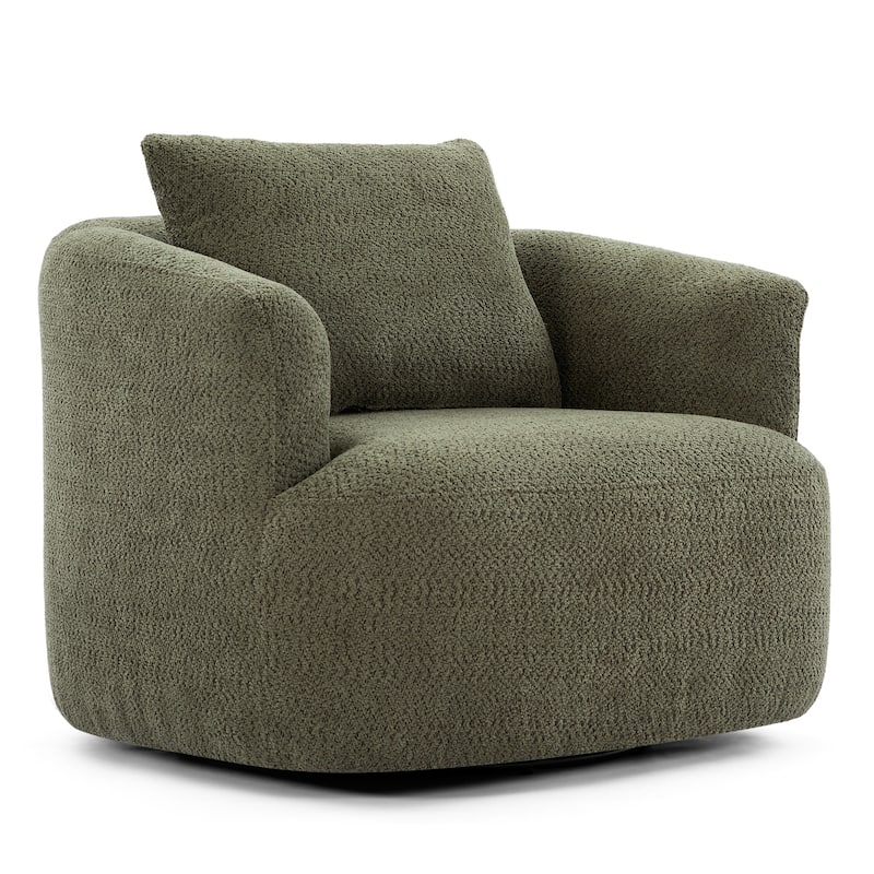 Upholstered Swivel Sofa Chair, Barrel Accent Chair for Office with Throw Pillow, Living Room Sofa Chair with Swivel Base