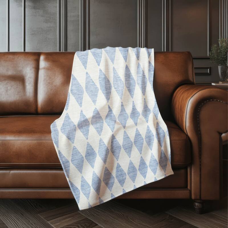 Premium Machine Washable Modern Argyle Sherpa Throw Blanket - Sky - 4'2" x 5'10"