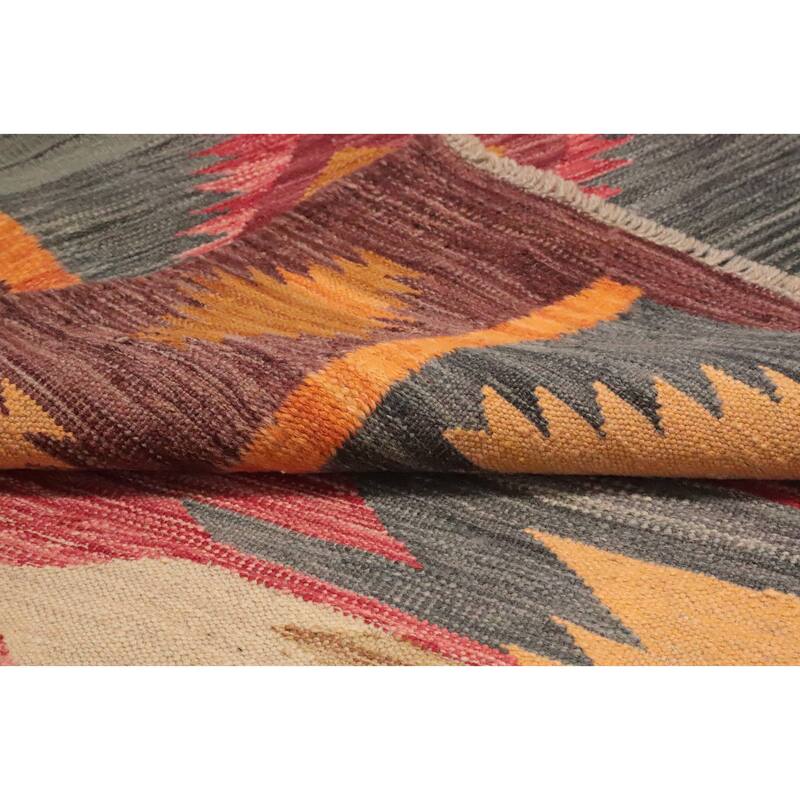 Hand Woven Oriental 100% Wool Carpet Southwestern Tribal Multi-Colored Kilim Area Rug - 9' 9'' X 8' 5''