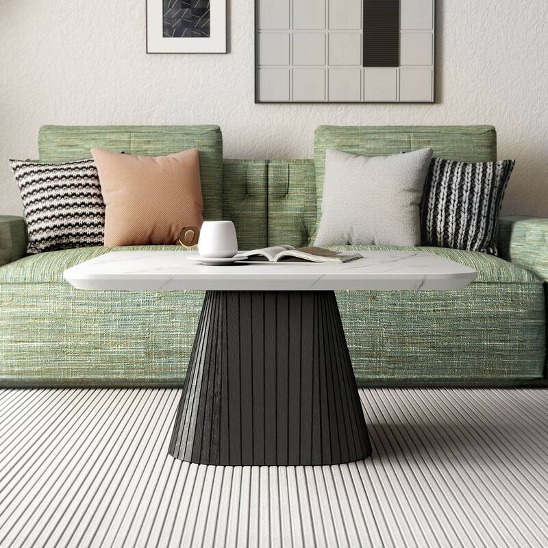 Furniture of America Tonix Modern White and Black Square Faux Marble Top Coffee Table