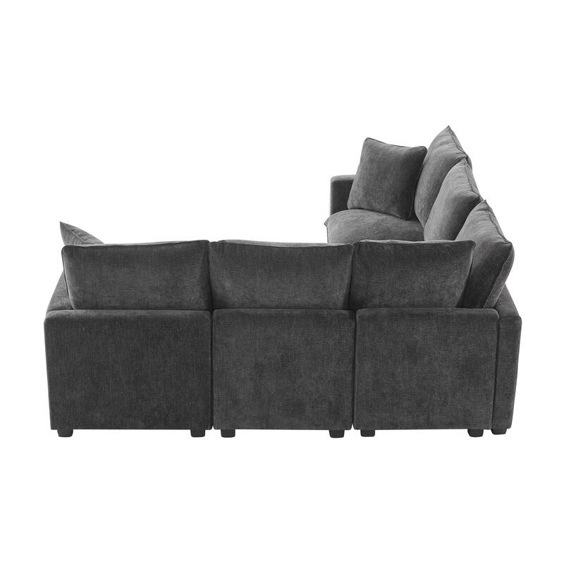 L Shape Chenille Sectional Sofa Set Livingroom Corner Sleeper Sofa
