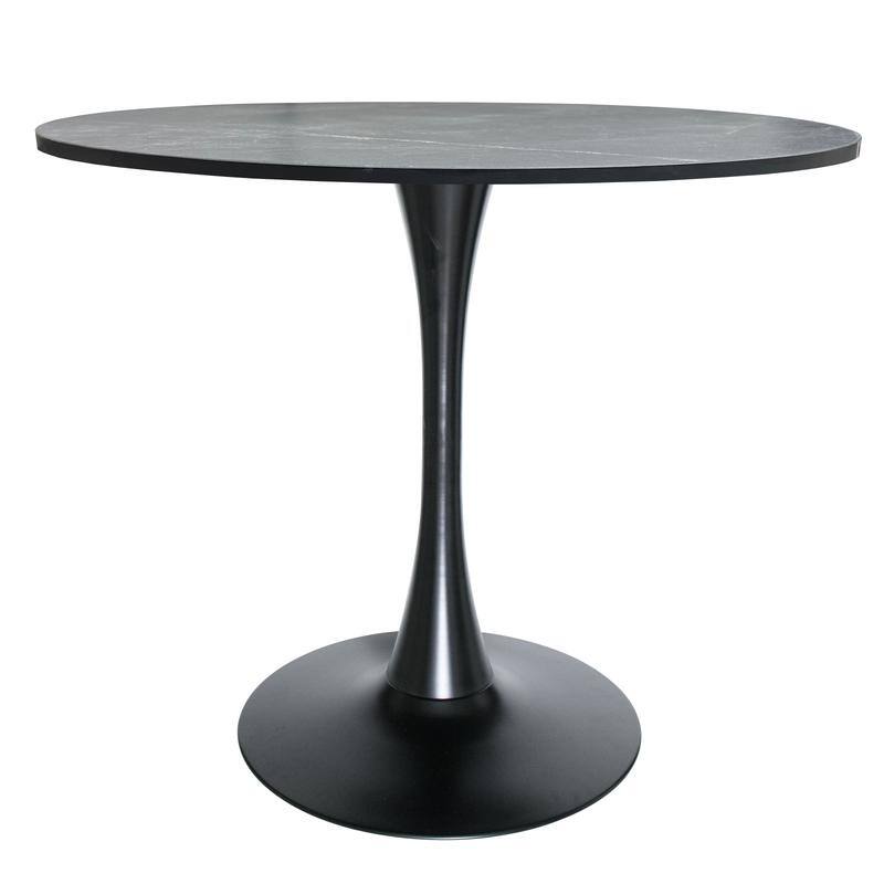 Bristol Mid-Century Modern Round Dining Table for 4 with MDF Top and Sleek Black Iron Base for Kitchen & Dining Room